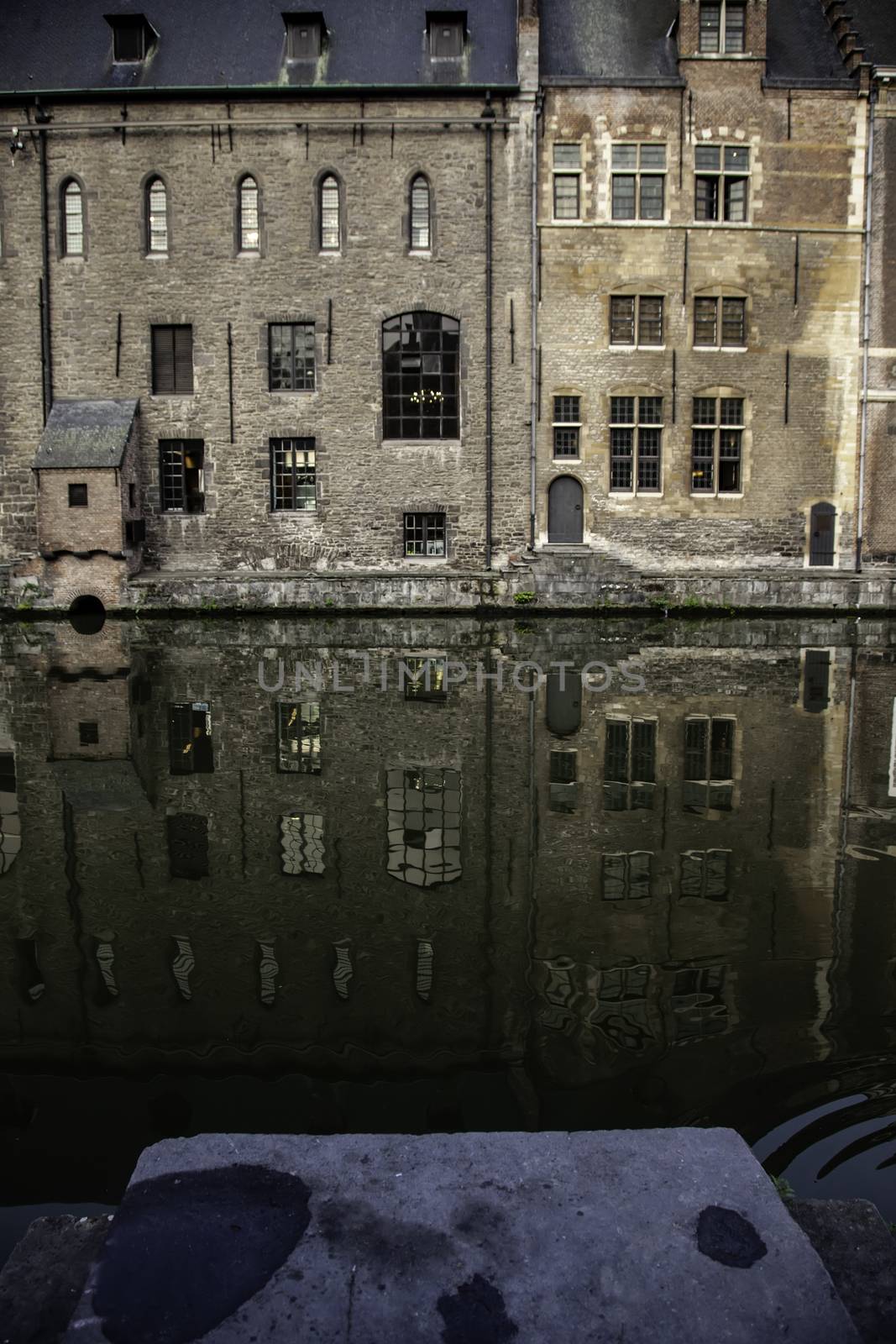 Old canal of the city of Ghent, detail of tourism, Europe