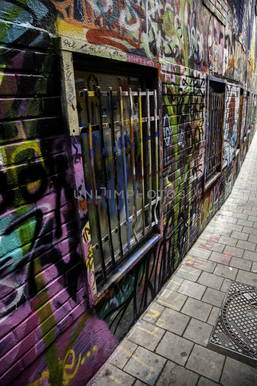 Street of graffiti in the city of Ghent, urban art detail
