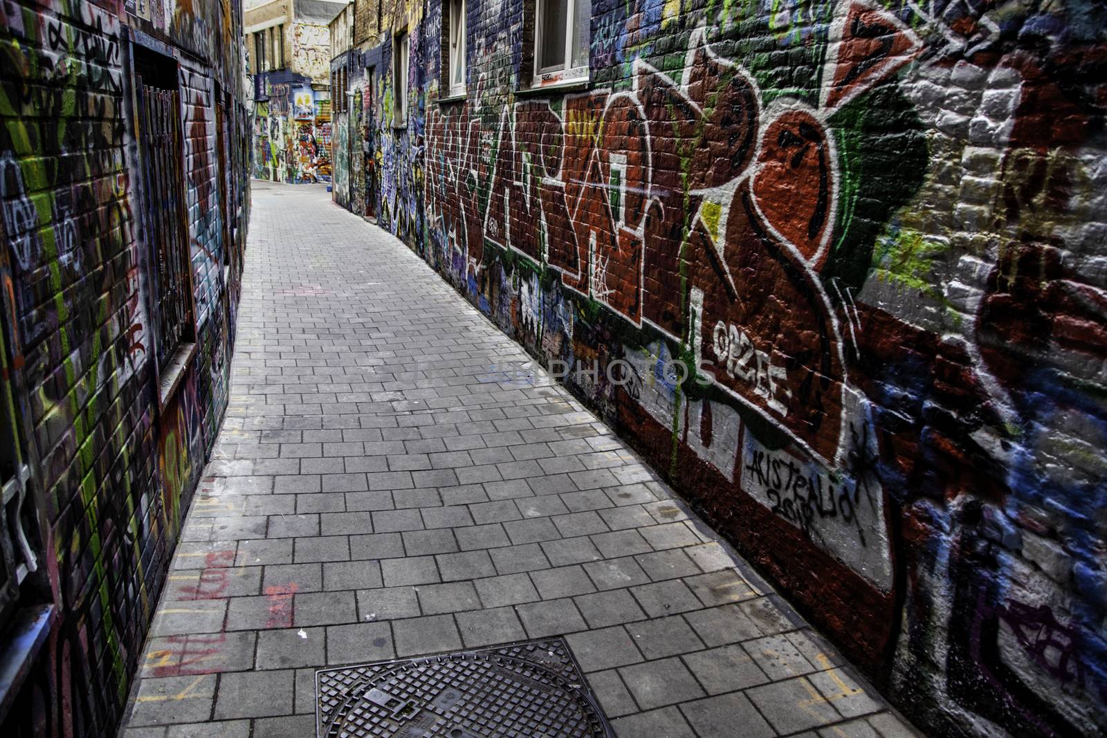 Street of graffiti in the city of Ghent, urban art detail