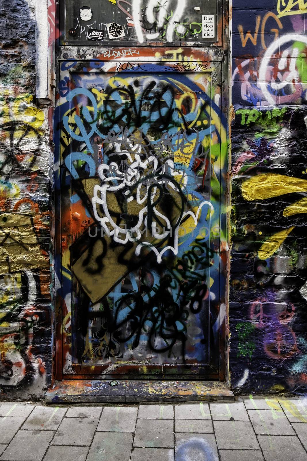 Street of graffiti in the city of Ghent, urban art detail