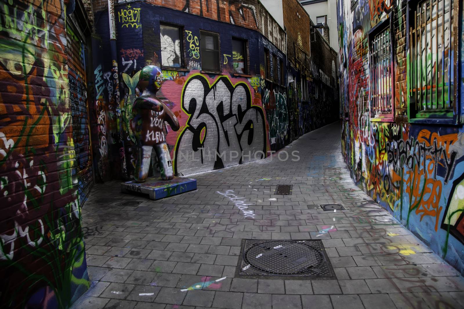 Street of graffiti in the city of Ghent, urban art detail