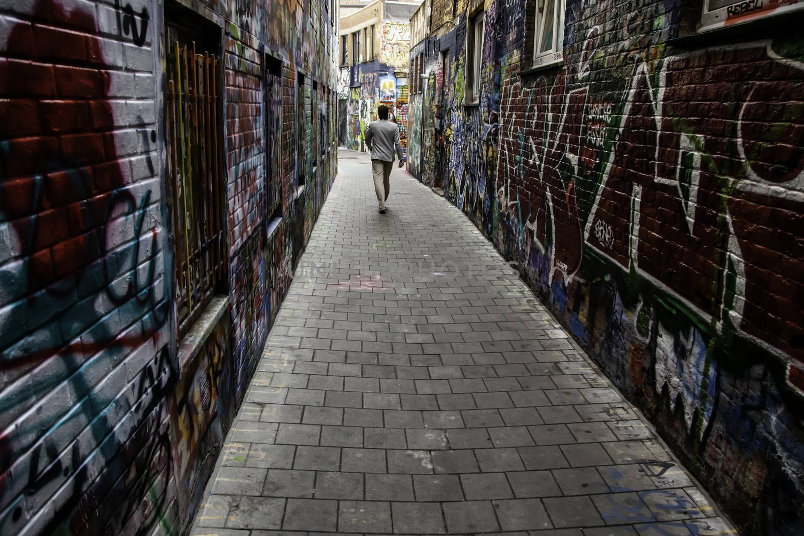 Street of graffiti in the city of Ghent, urban art detail