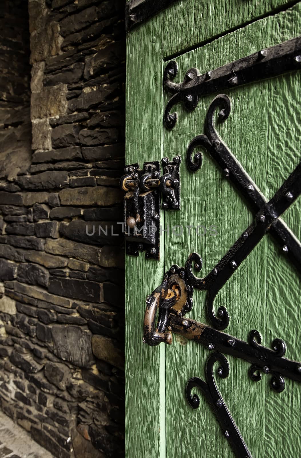 Ancient decorated metallic lock, detail of security and decoration