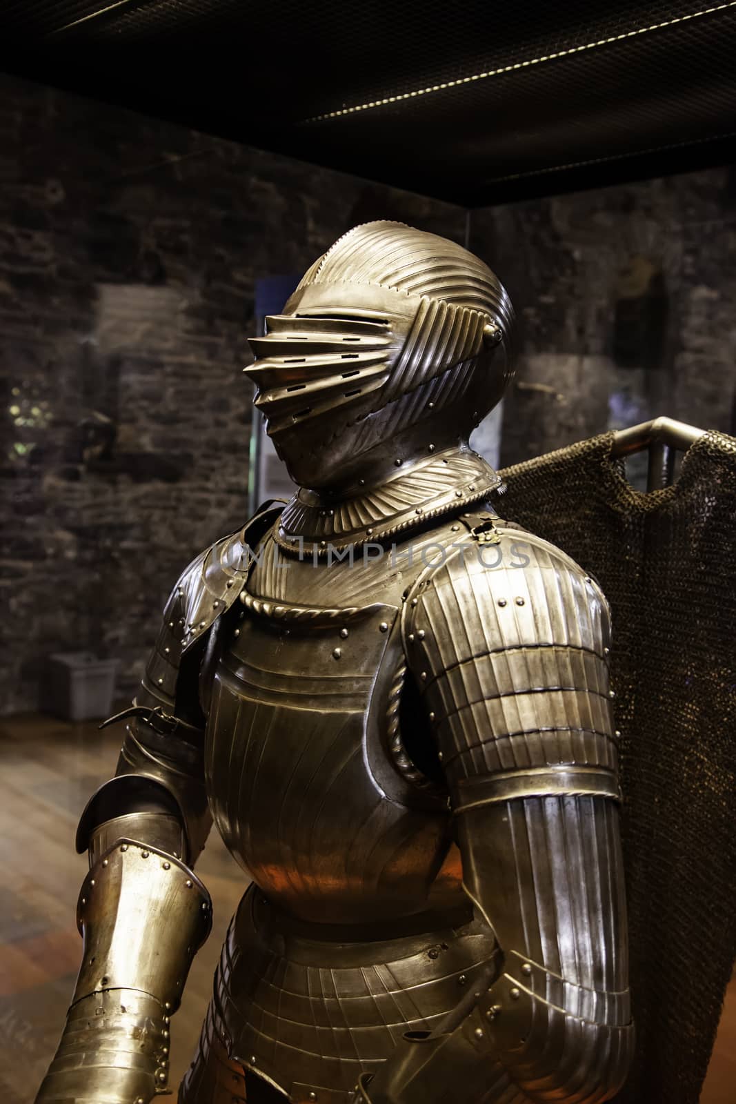 Ancient medieval defense armor, detail of ancient weapon, crossed