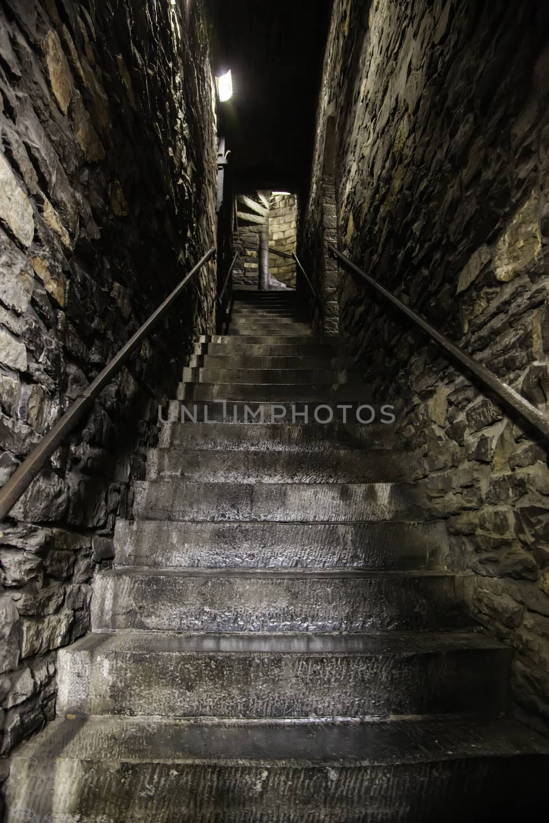 Old stone staircase, detail of medieval steps, history