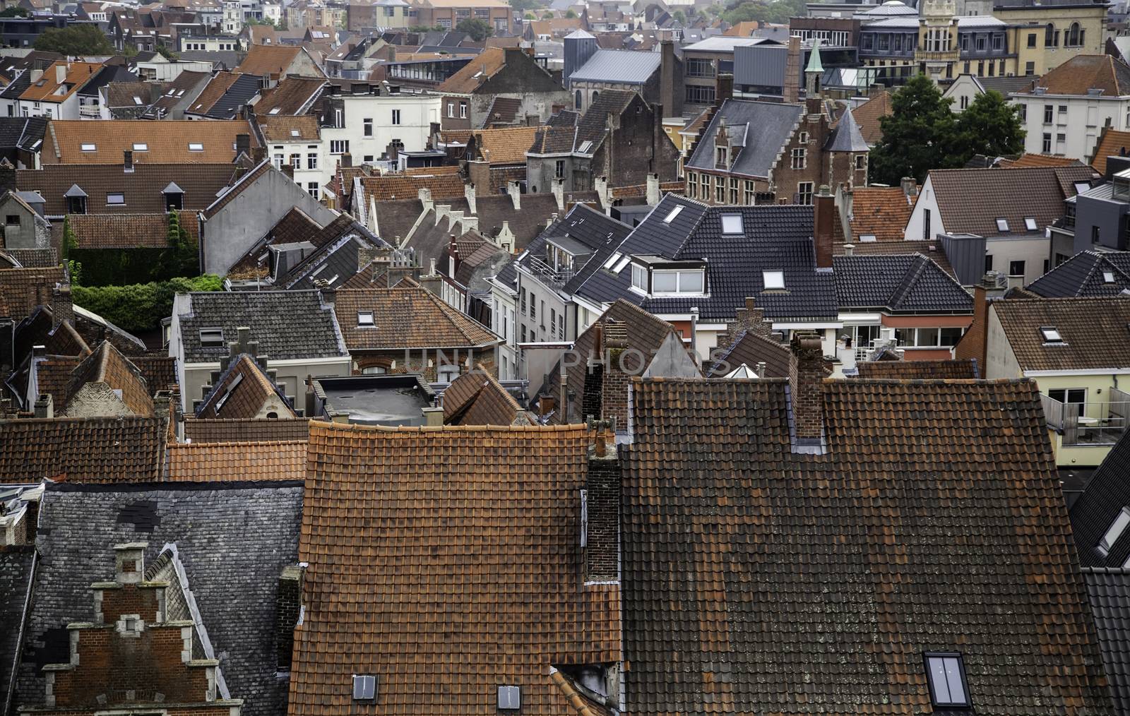 Panoramic view of the city of Ghent, detail of city of Belgium, Europe