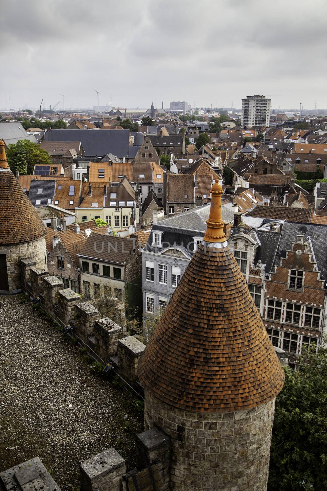 Panoramic view of the city of Ghent, detail of city of Belgium, Europe
