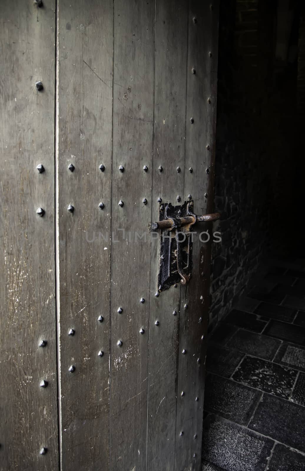 Ancient decorated metallic lock, detail of security and decoration