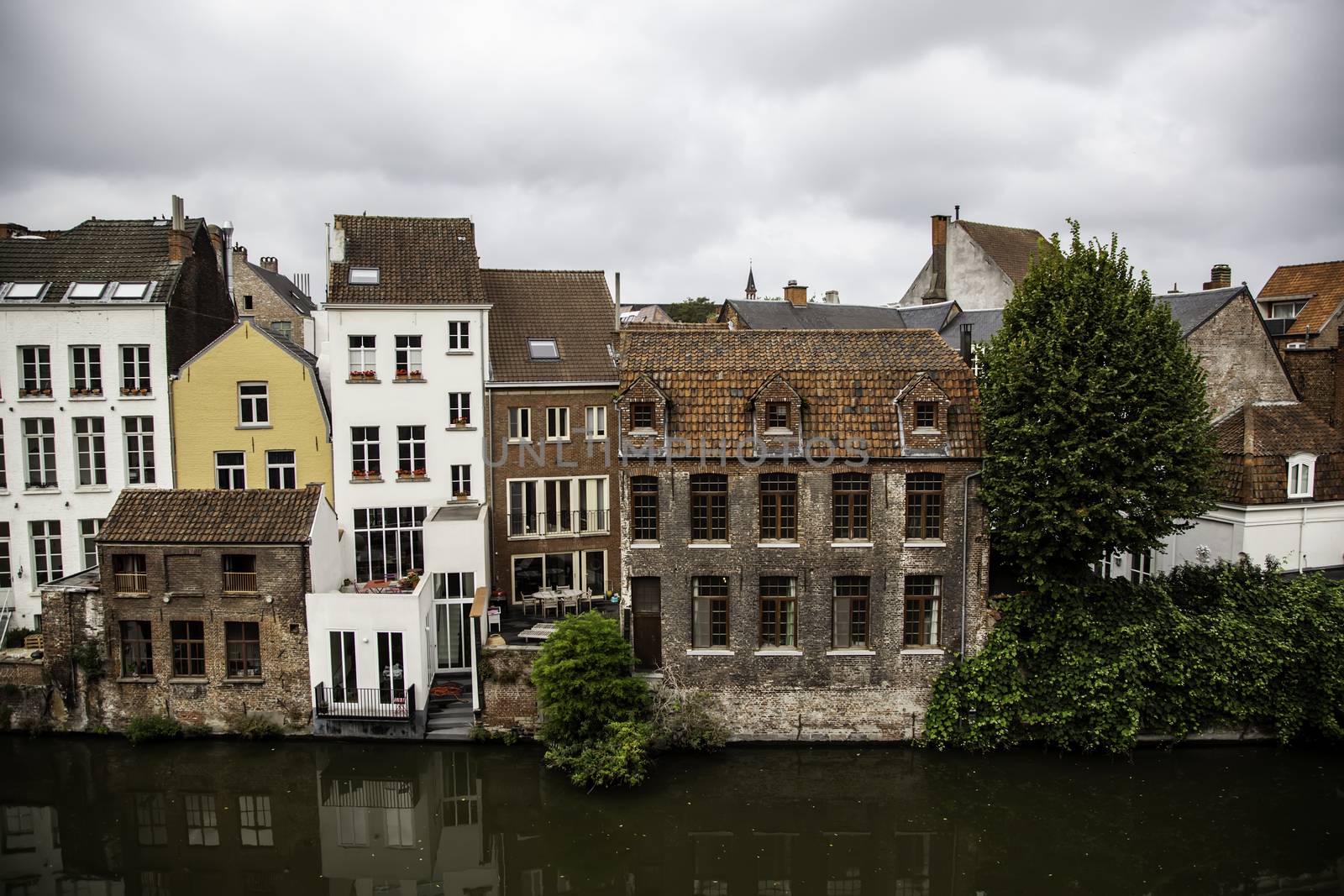 Old canal of the city of Ghent, detail of tourism, Europe