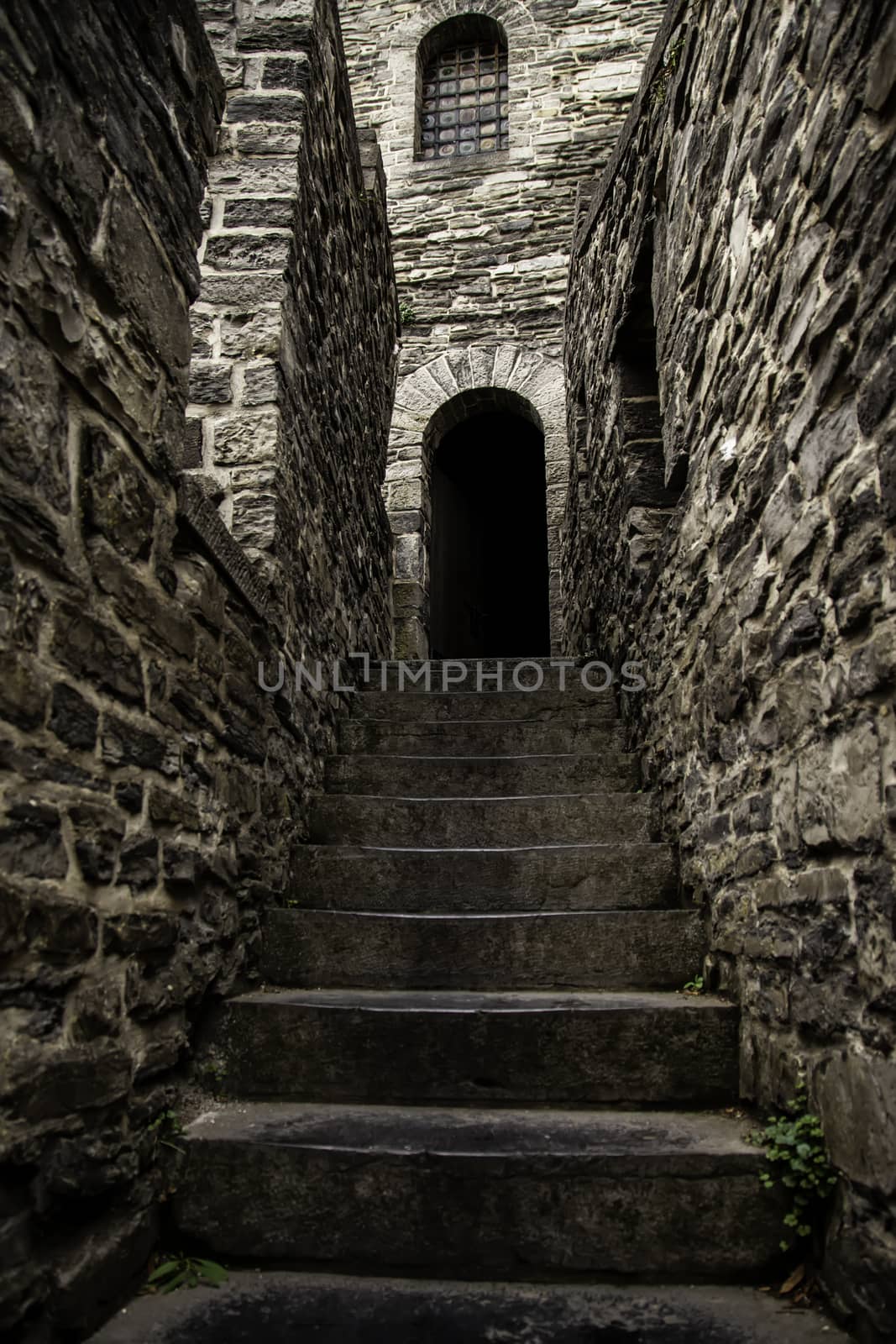 Old stone staircase, detail of medieval steps, history