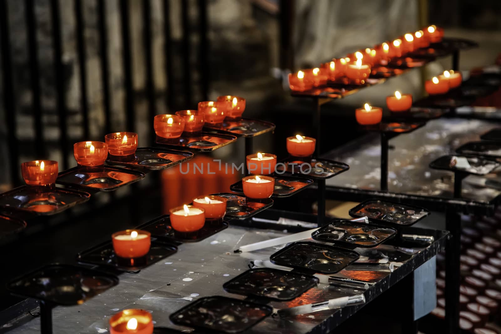 Wax candles in a church, belief and faith, religion