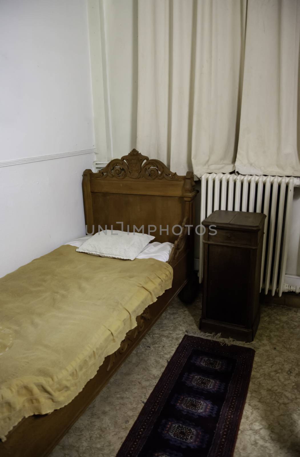 Old hospital bed, room detail, health and care