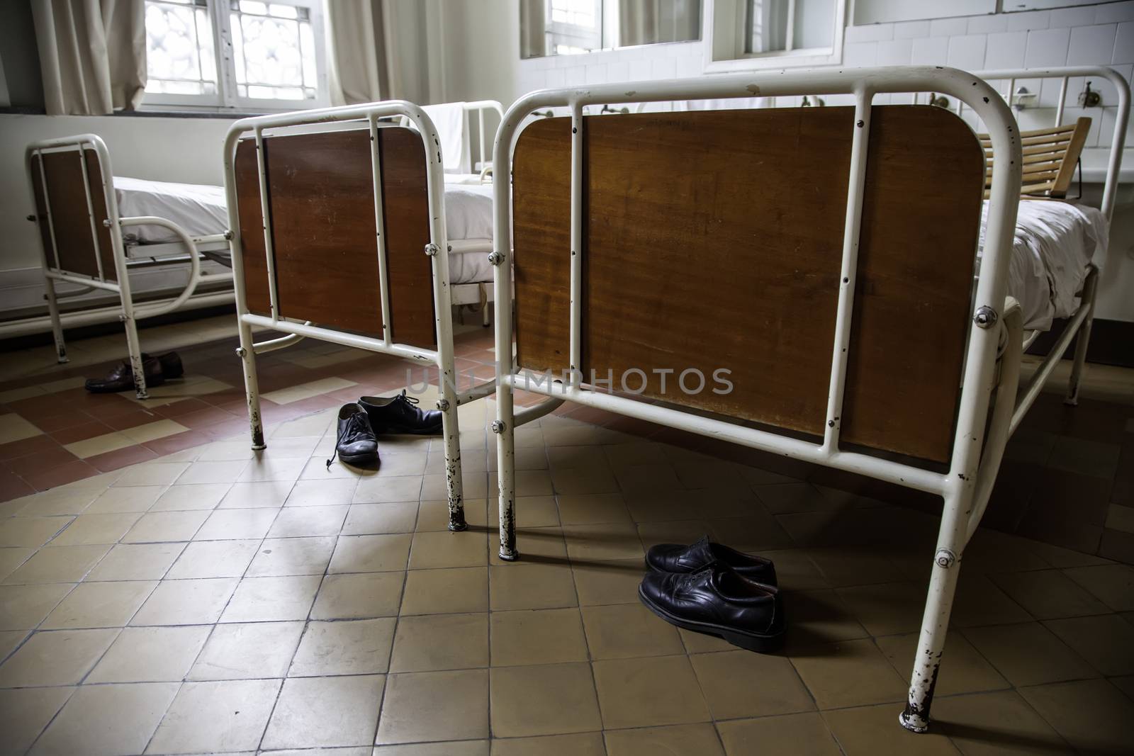 Old hospital beds, detail of old hospital for patients