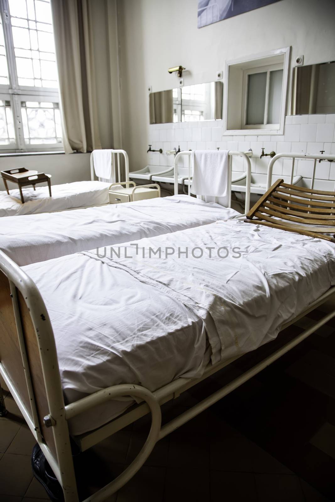 Old hospital beds, detail of old hospital for patients