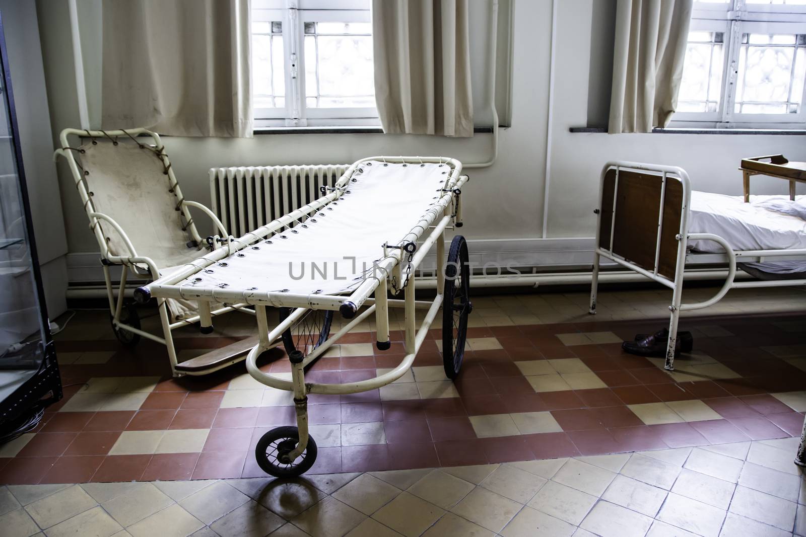 Antique hospital stretcher, bed detail for patients