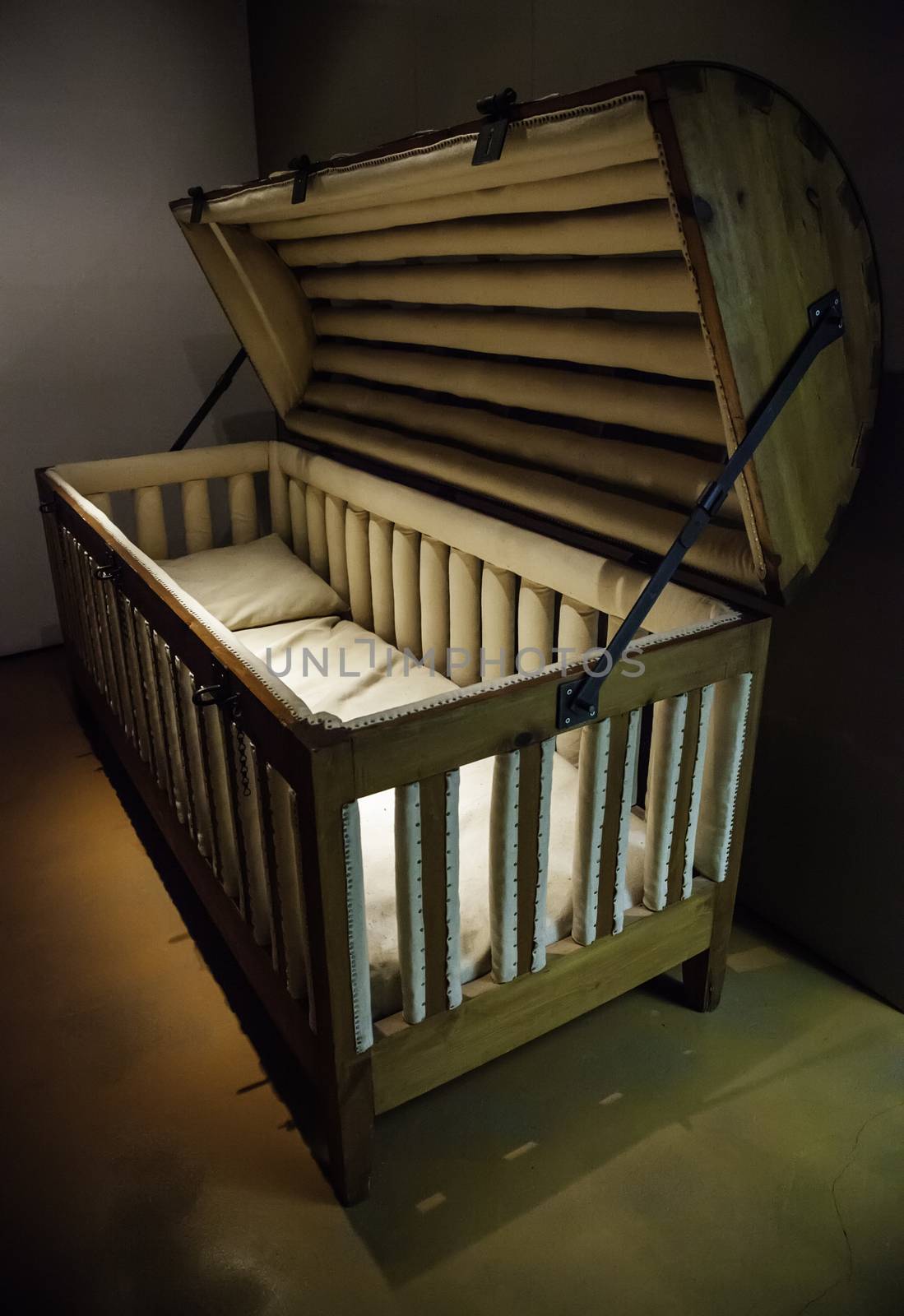 Old psychiatric bed, detail of old mental hospital