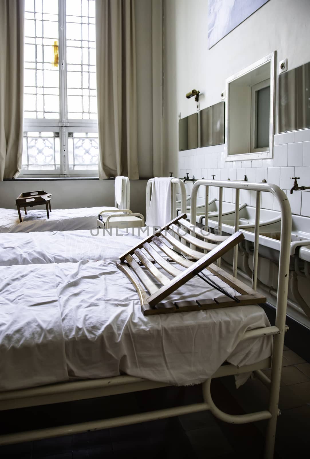 Old hospital beds, detail of old hospital for patients