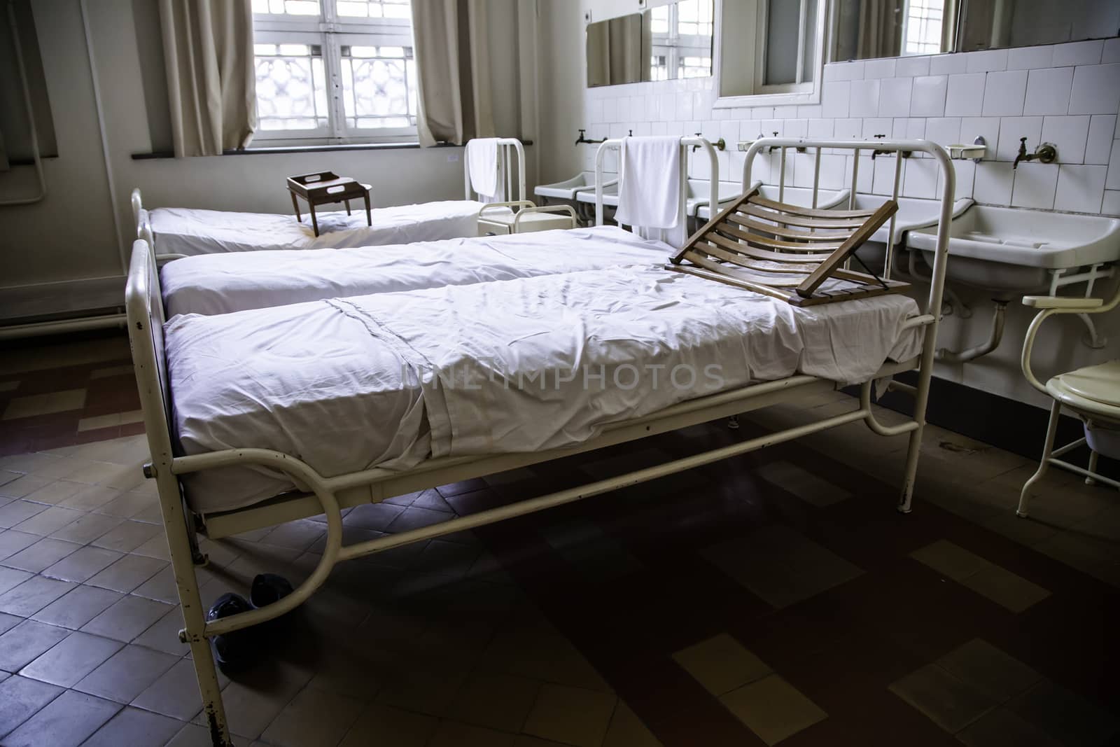 Old hospital beds, detail of old hospital for patients