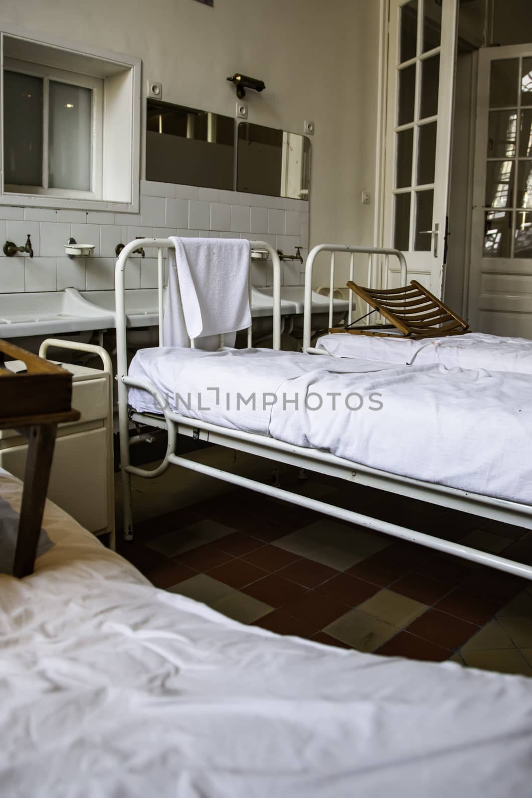 Old hospital beds, detail of old hospital for patients