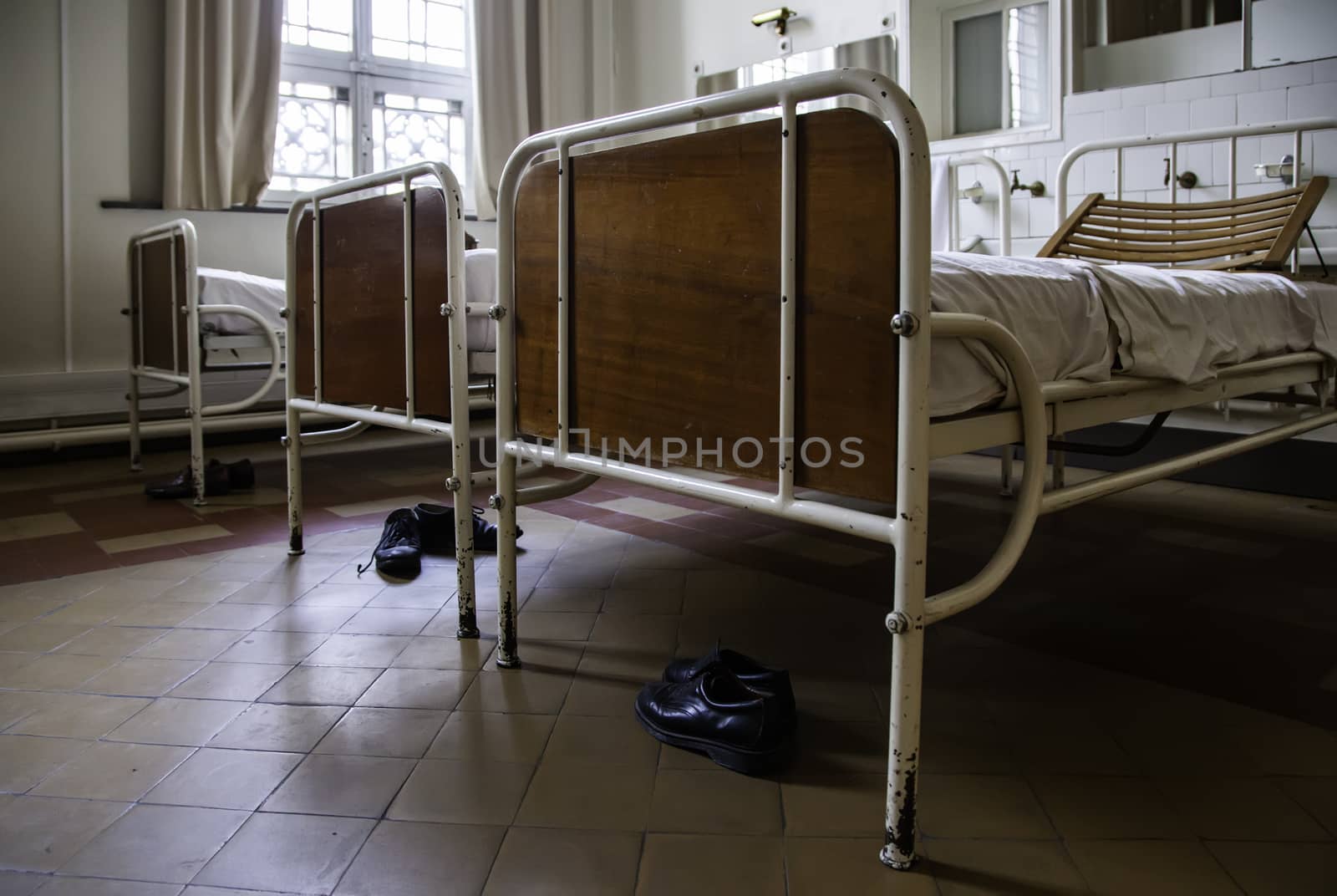 Old hospital beds, detail of old hospital for patients