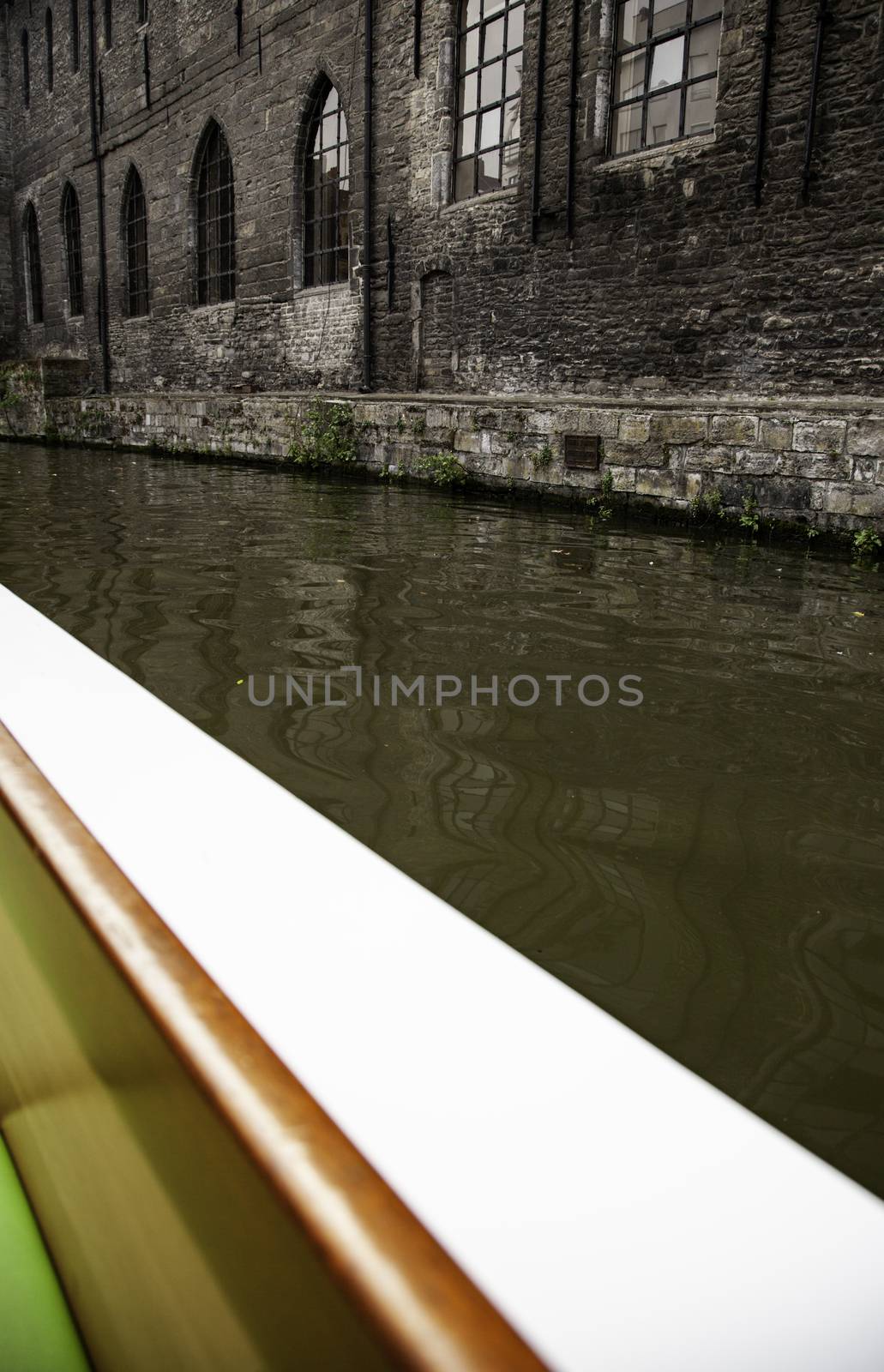 Boat in the city of Ghent, detail sightseeing boat, city tour through the canals