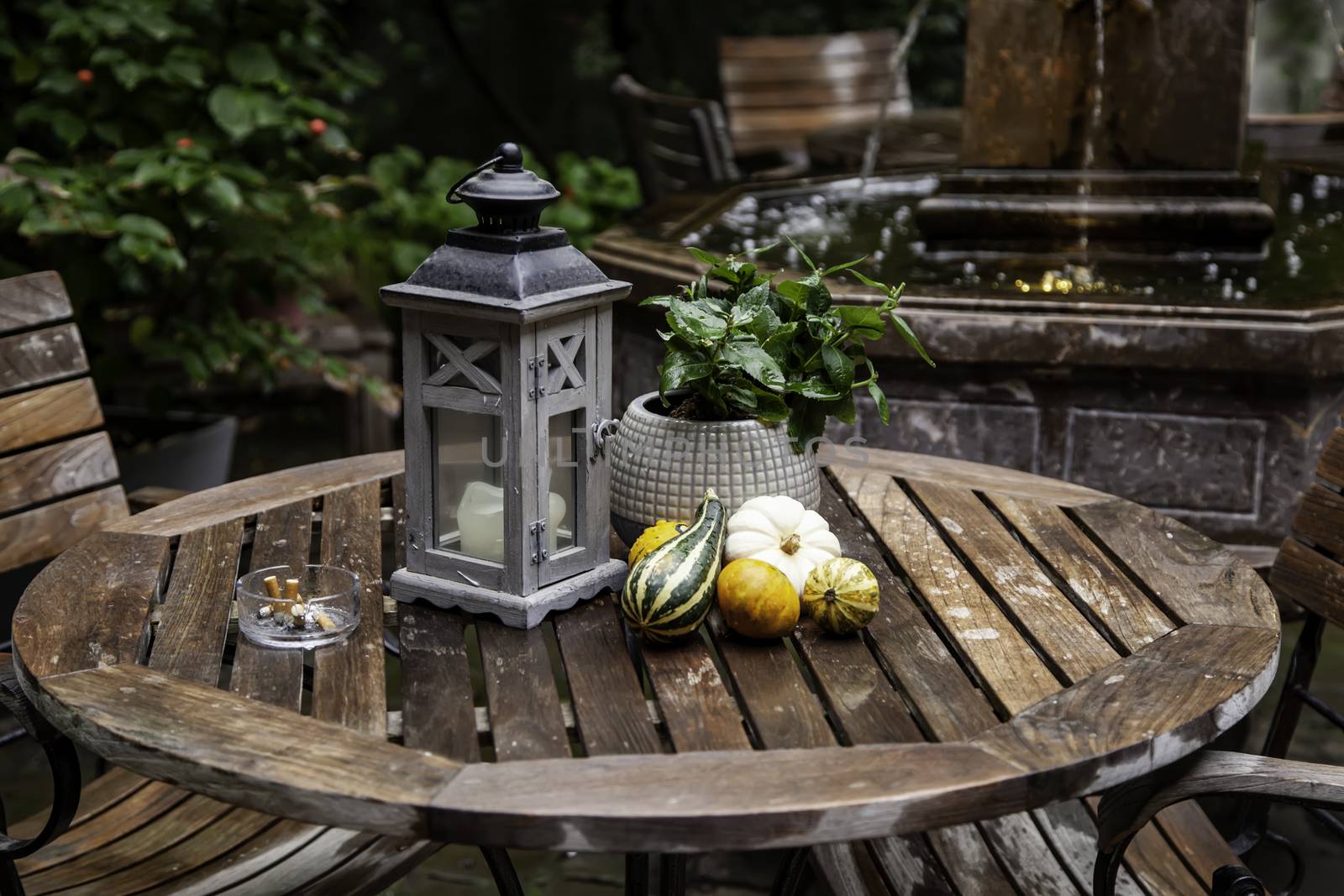 Garden table with pumpkins by esebene