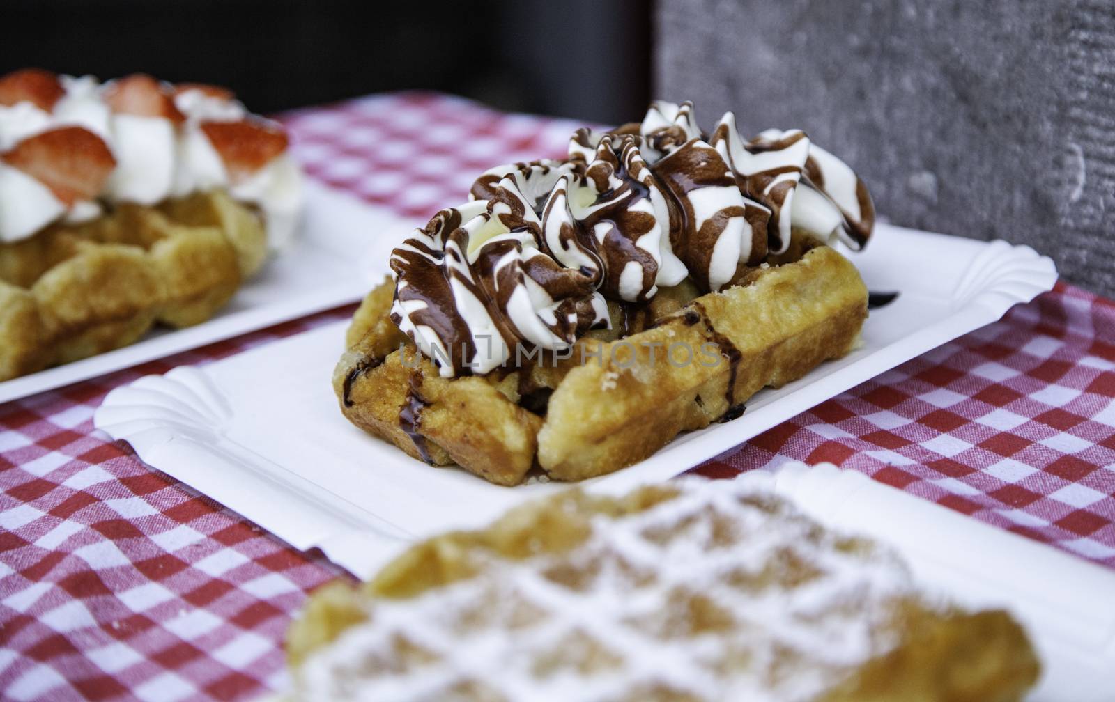 Typical waffles Belgian artisans, artisan dessert detail