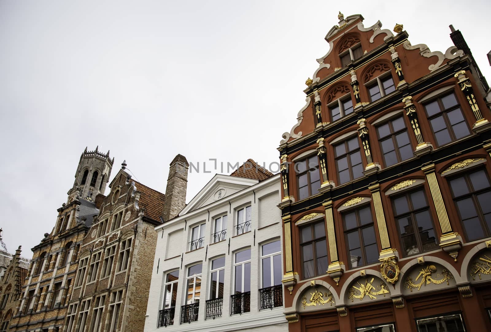 House typical of bruges, detail of medieval houses, tourism in Belgium, Europe
