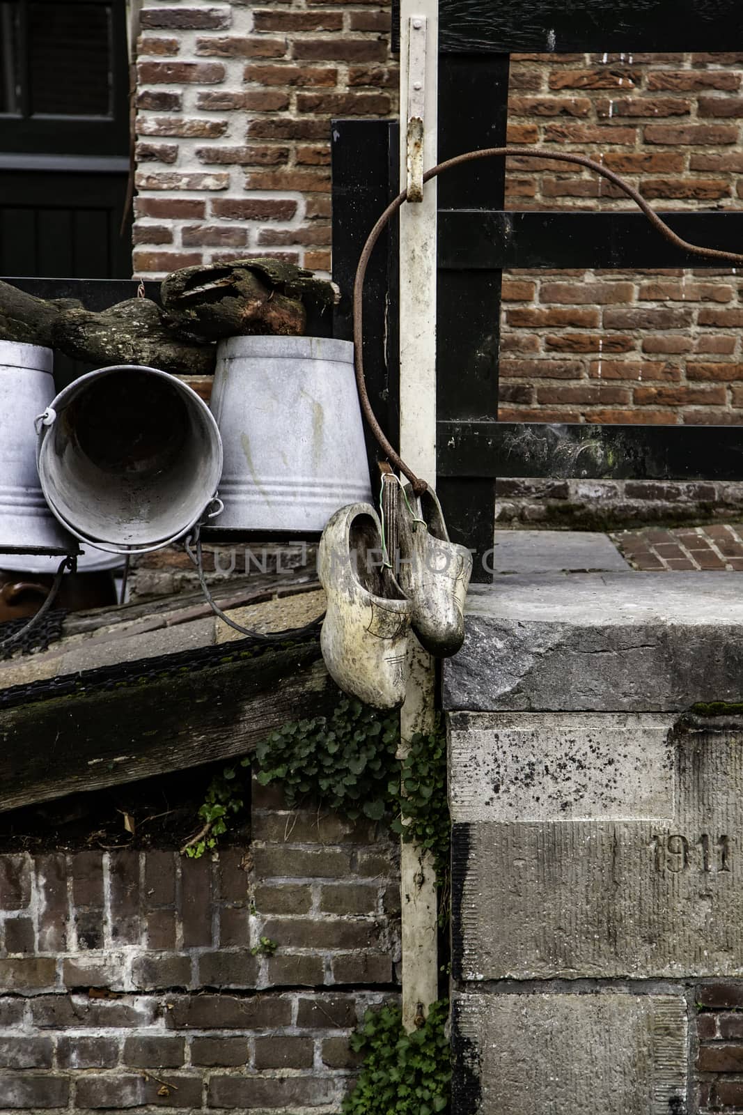 Dutch wooden clogs, wooden shoe detail