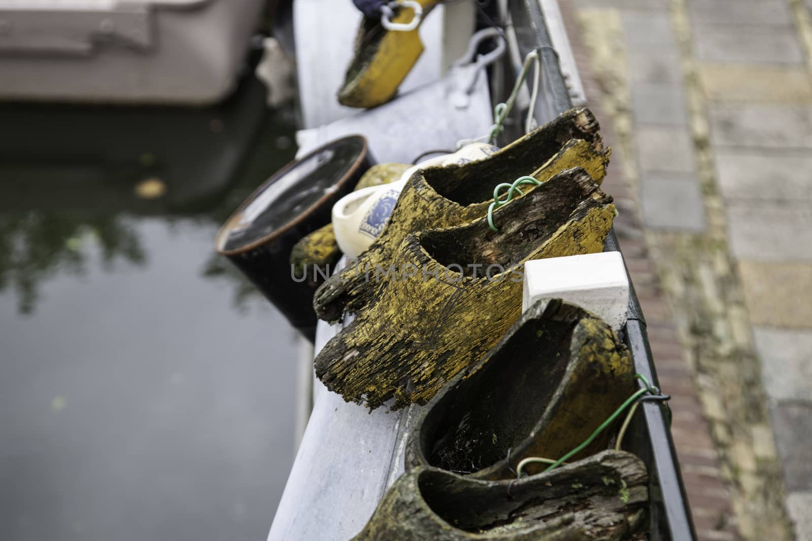 Dutch wooden clogs, wooden shoe detail