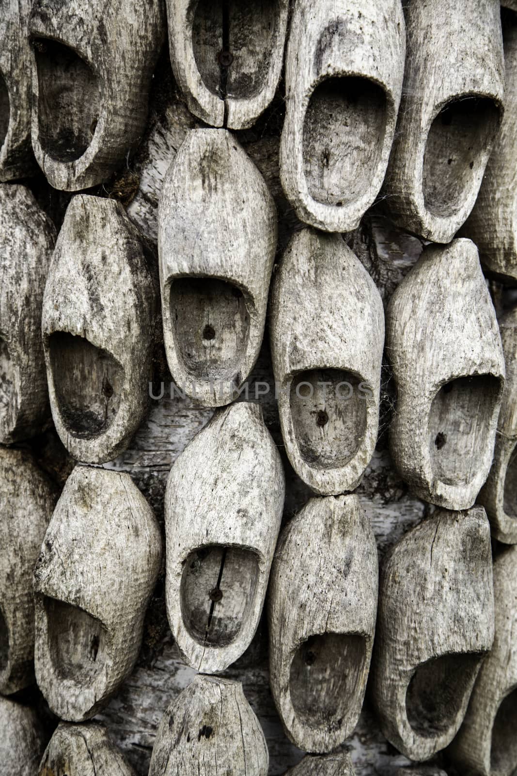 Traditional Dutch wooden clogs, traditional shoe detail