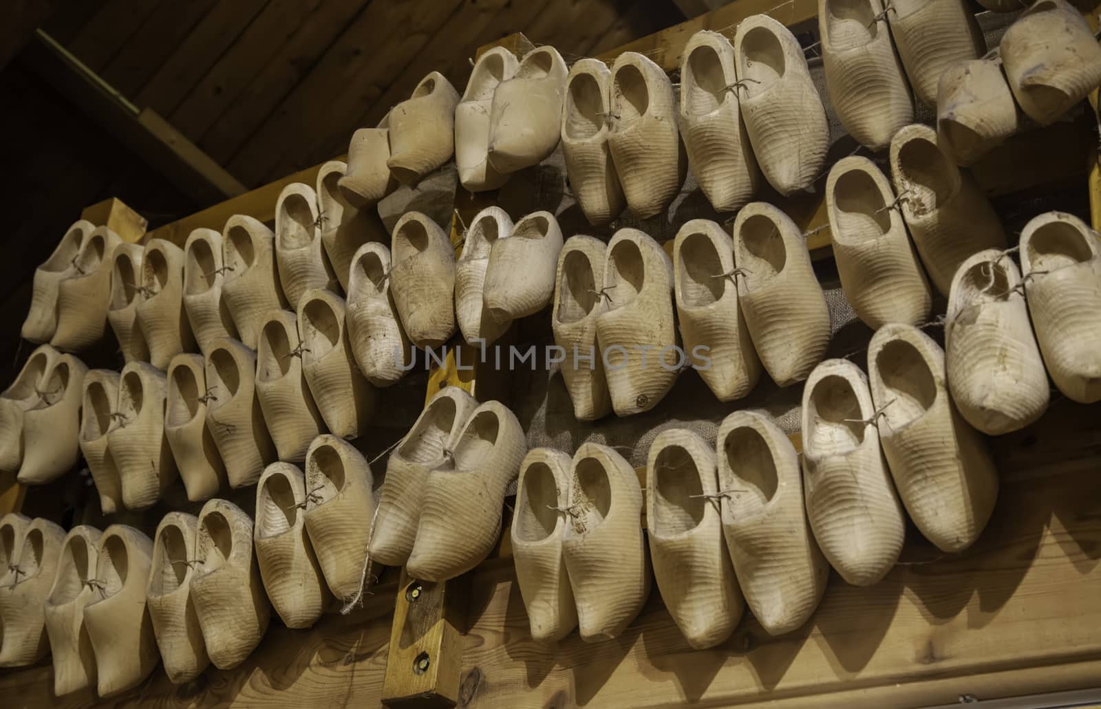 Traditional Dutch wooden clogs, traditional shoe detail