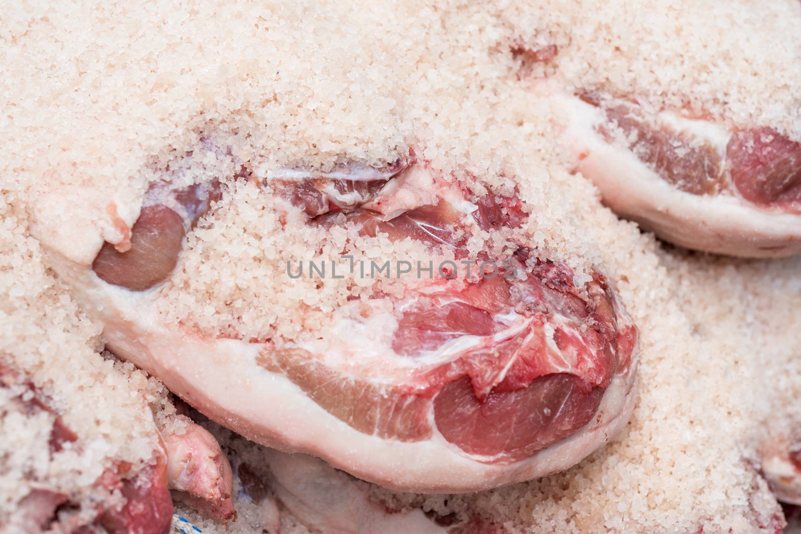 Salting process of iberian ham. Meat industry concept. by HERRAEZ