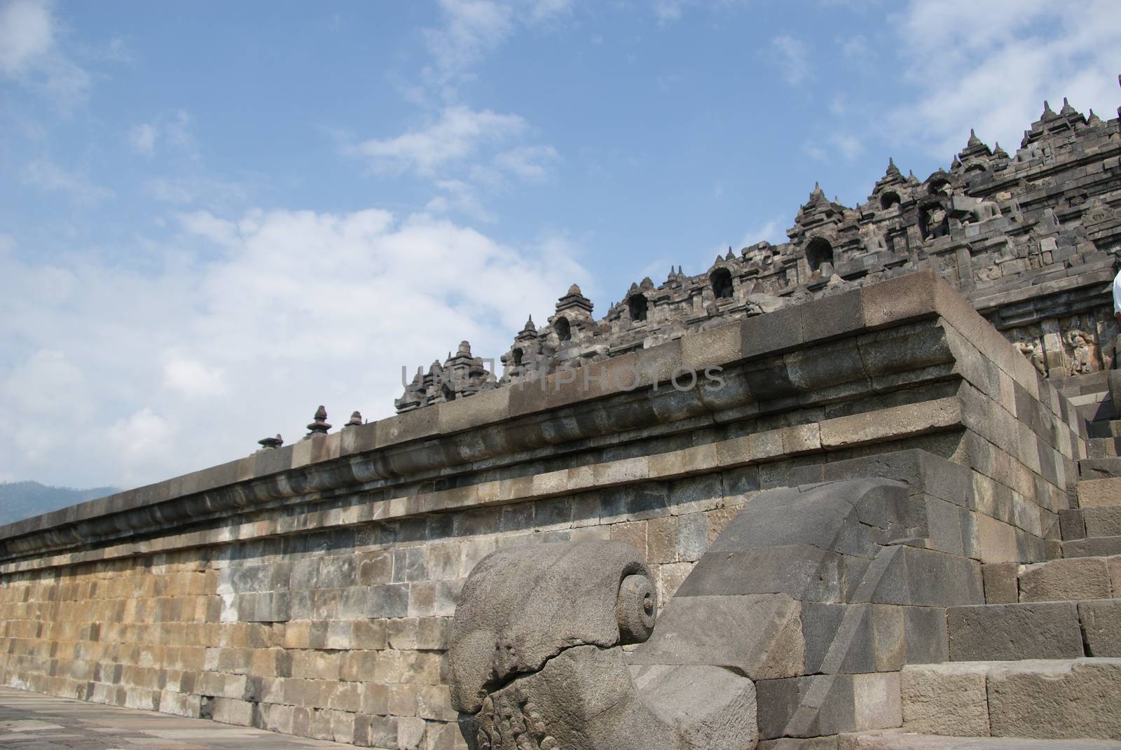 Majestic Borobudur Temple with a clear blue skies