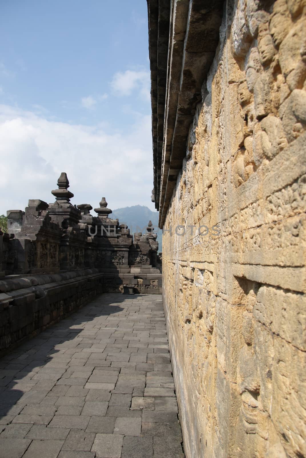 Relief or carvings on the wall of Borobudur Temple in Jogjakarta, Indonesia by craigansibin