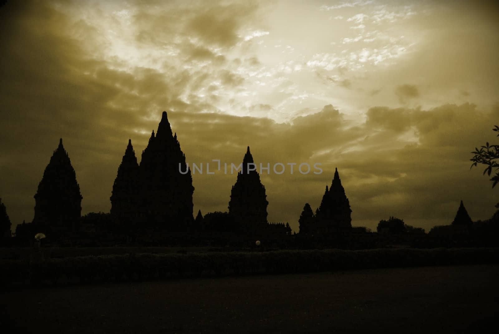 Beautiful silhouette of Prambanan Historical Complex