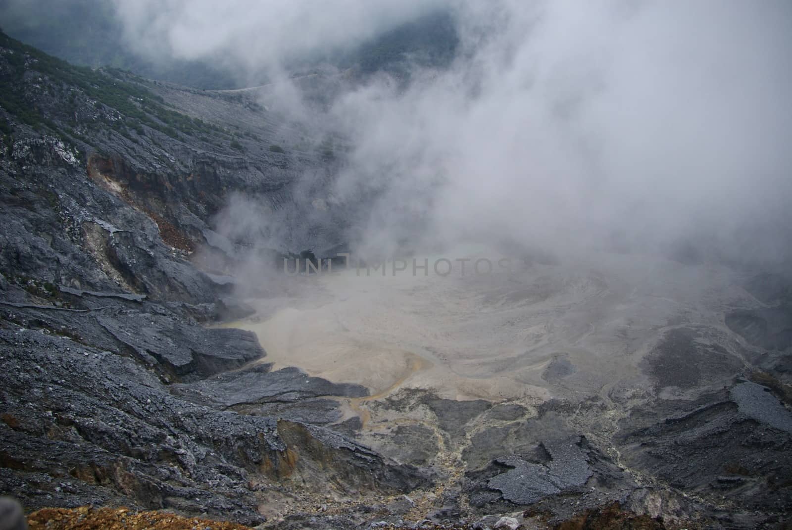 The crater of Tangkuban Perahu in Bandung, Indonesia