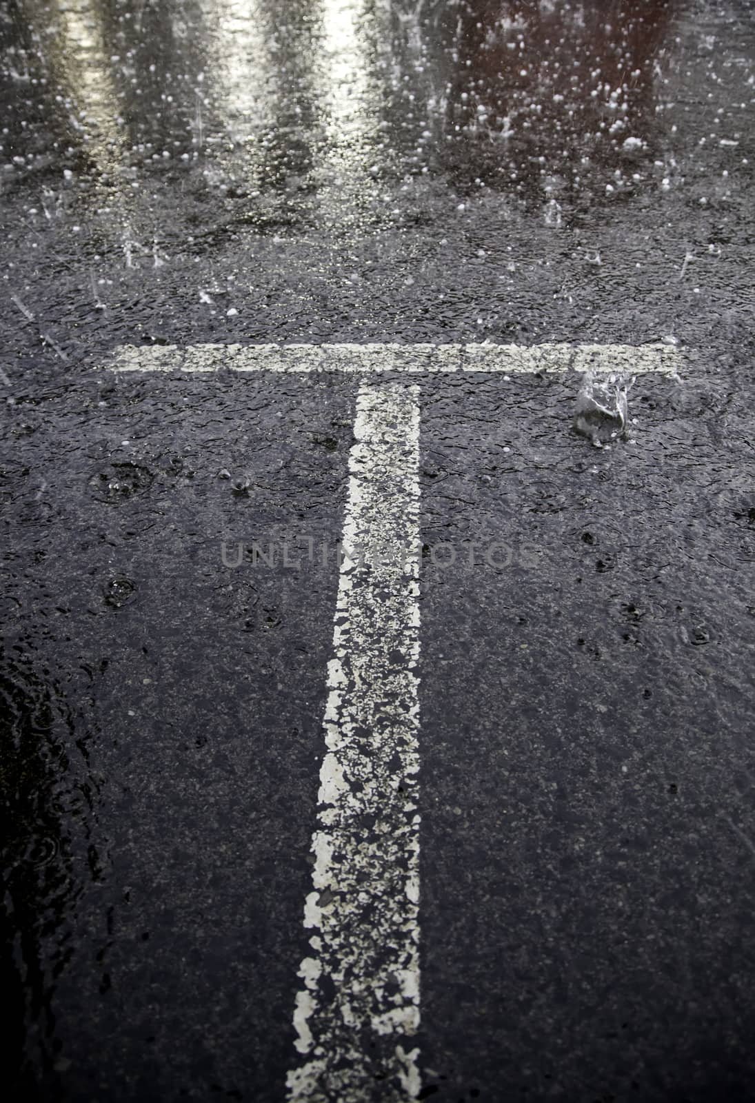 Rain on the asphalt, detail of cold and rain