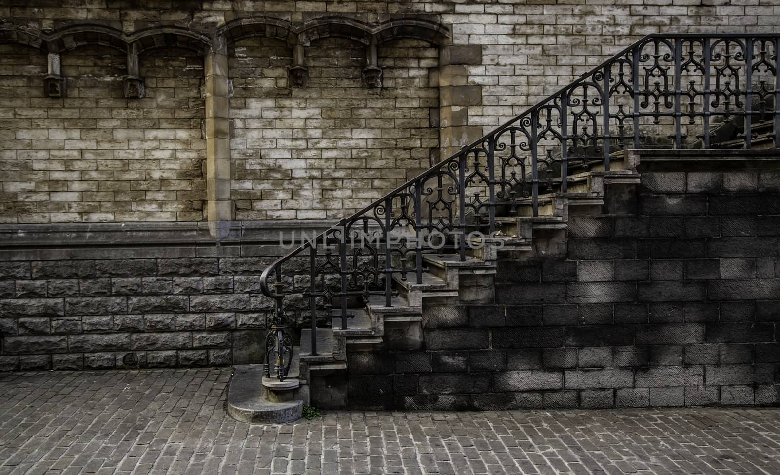 Old stone staircase, detail of medieval steps, history