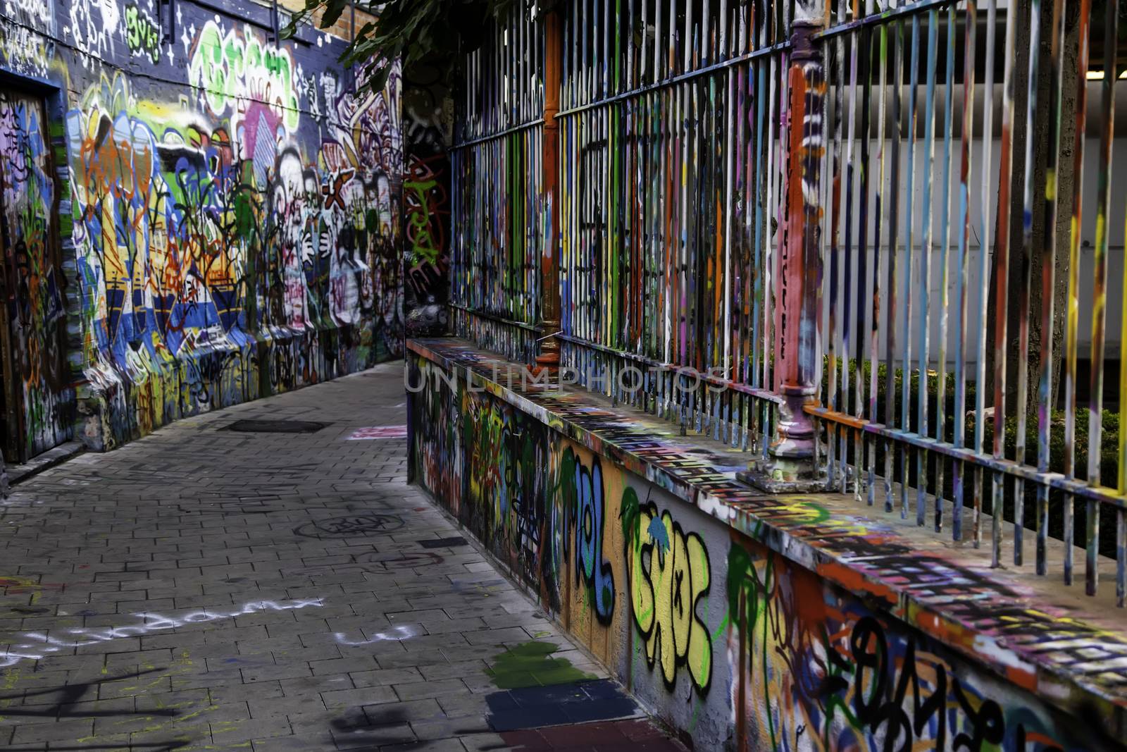 Street of graffiti in the city of Ghent, urban art detail