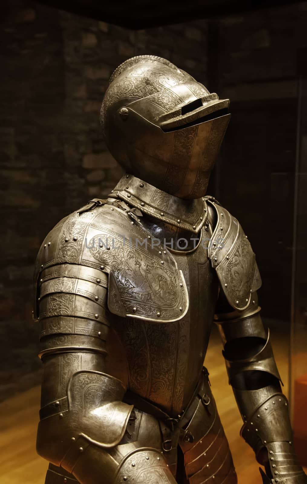 Ancient medieval defense armor, detail of ancient weapon, crossed