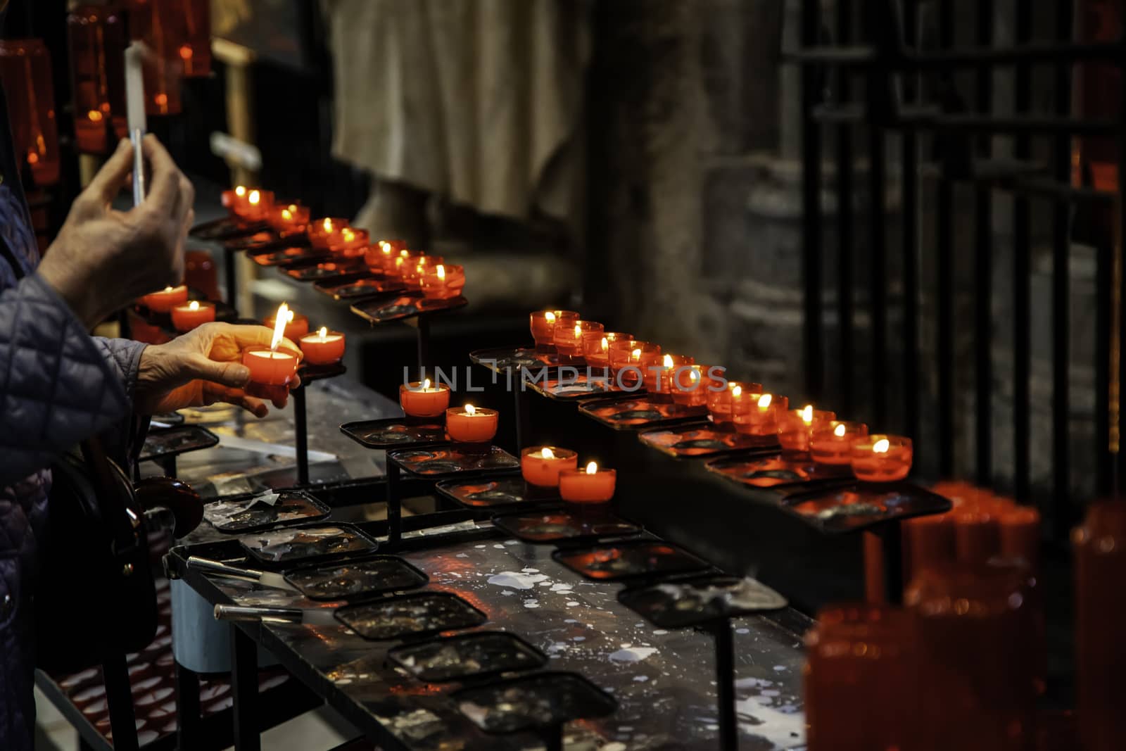 Wax candles in a church, belief and faith, religion