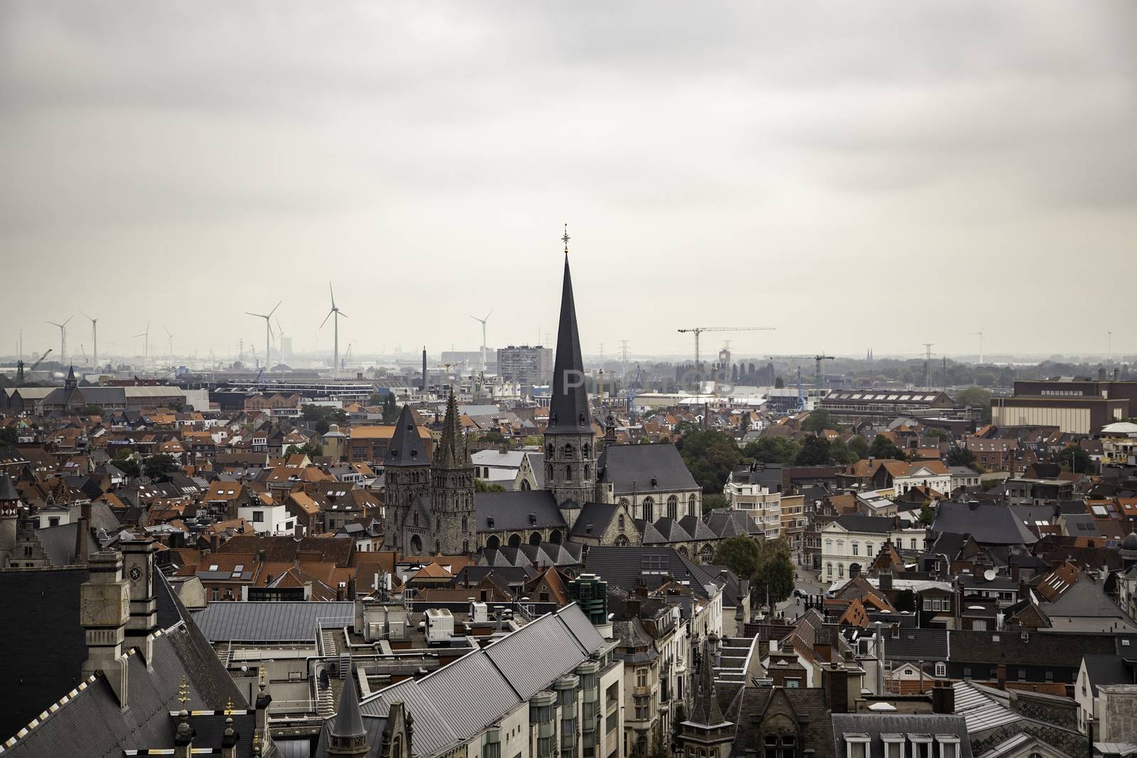 View of Ghent from the height, detail of Belgium, tourism