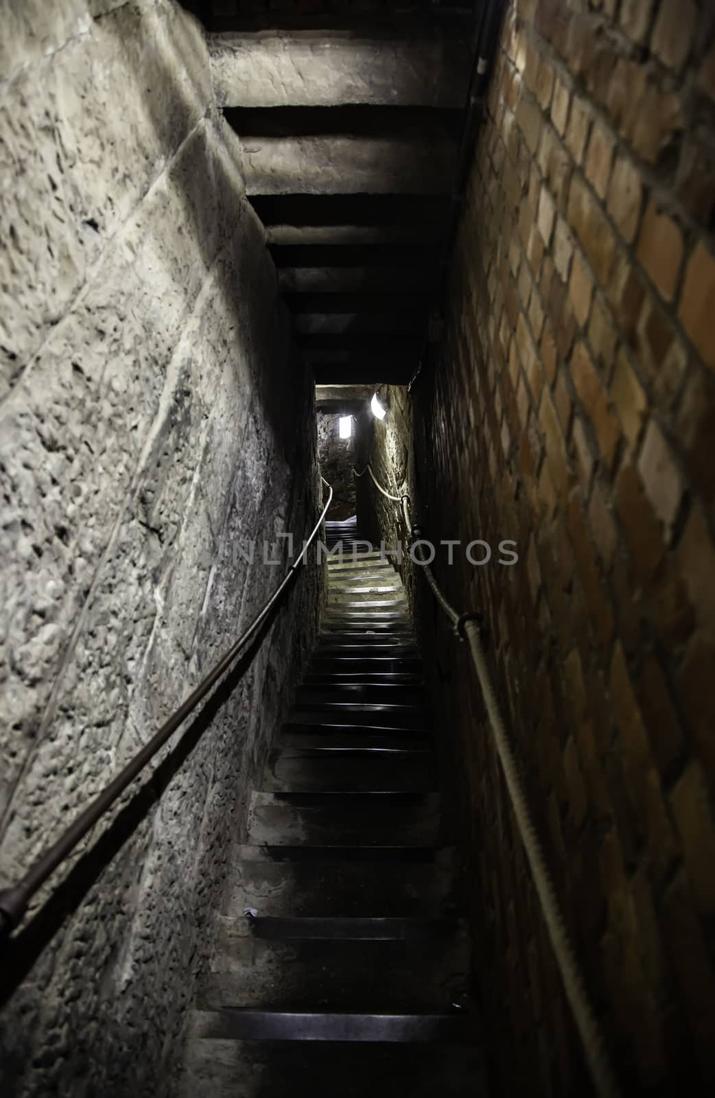 Old stone staircase, detail of medieval steps, history