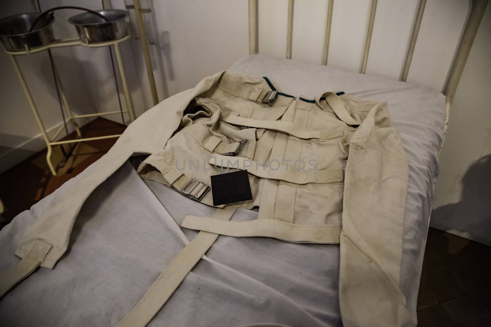 Old psychiatric straitjacket, mental hospital detail, psychosis