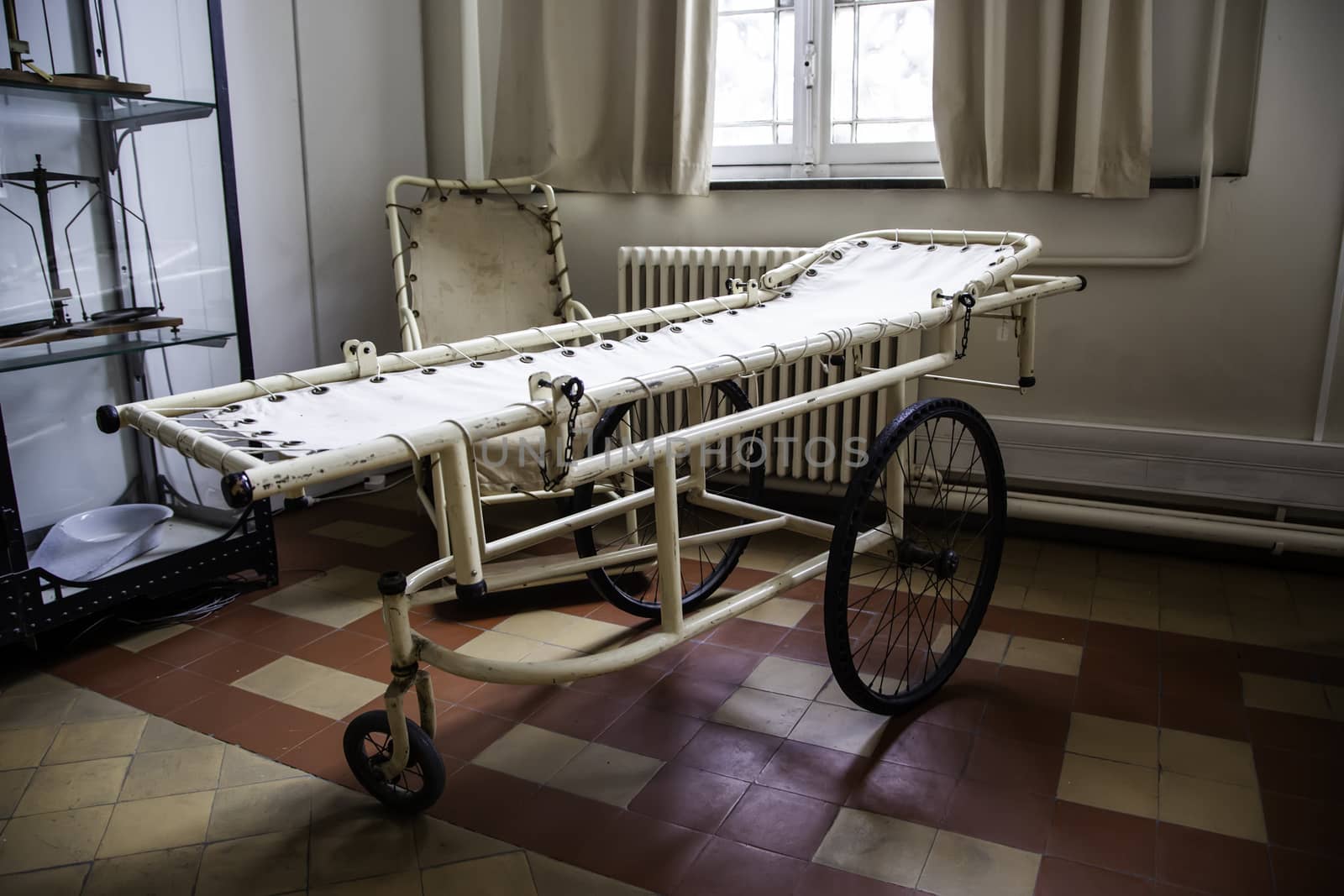 Antique hospital stretcher, bed detail for patients