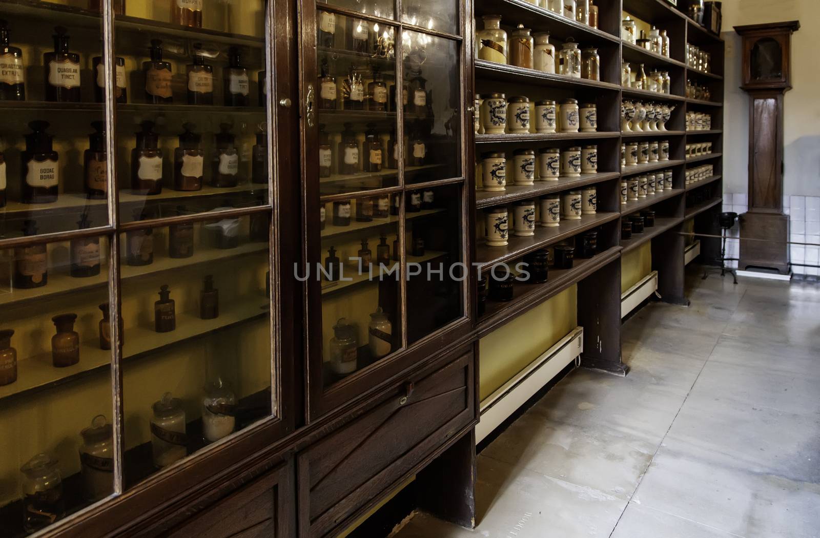 Old pharmacy in Bruges, detail of medieval medicine