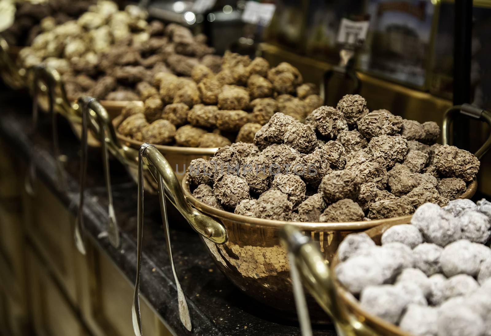 Typical Belgian artisan chocolate, typical product detail, Belgian food in Europe