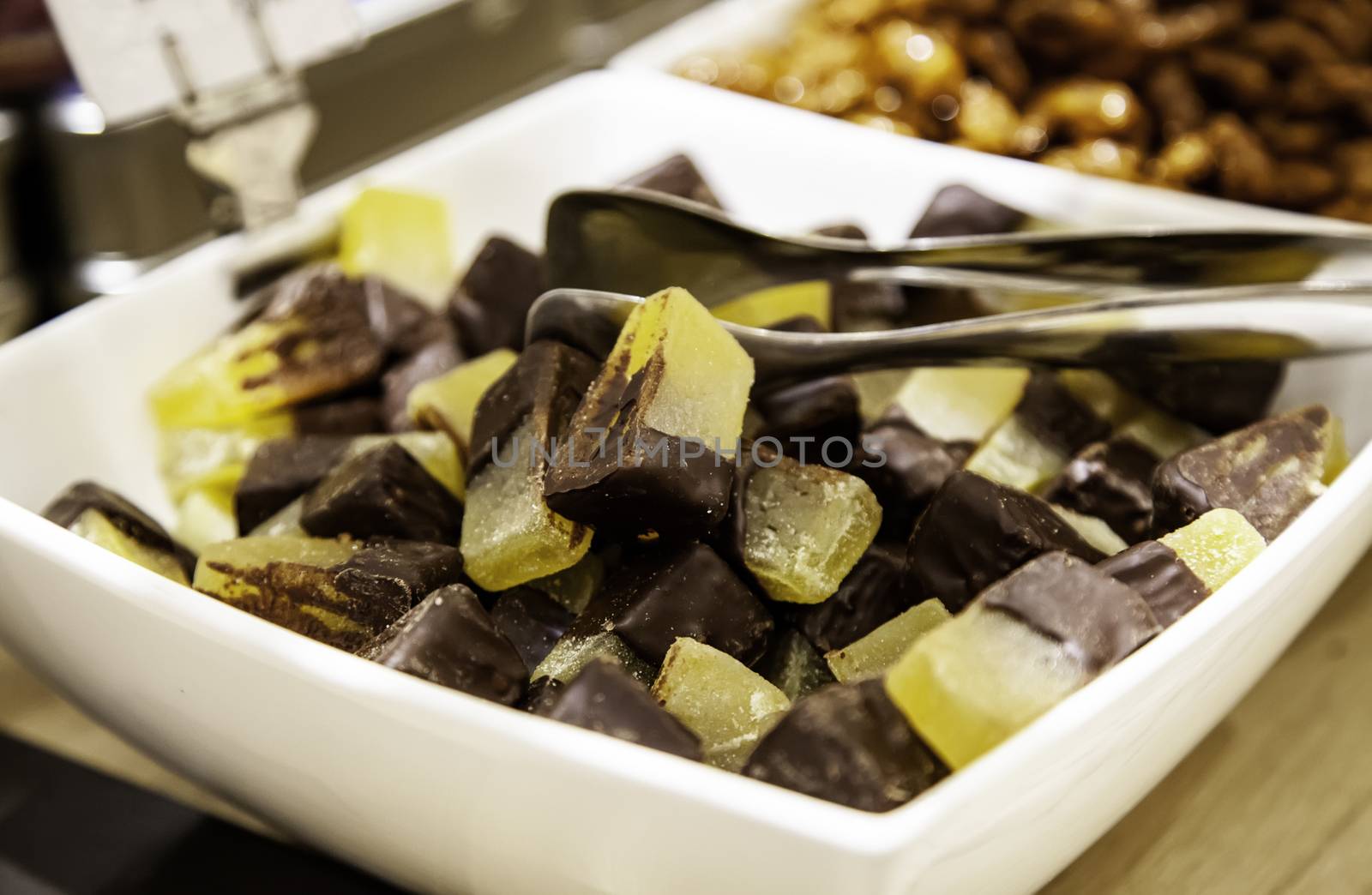 Typical Belgian artisan chocolate, typical product detail, Belgian food in Europe