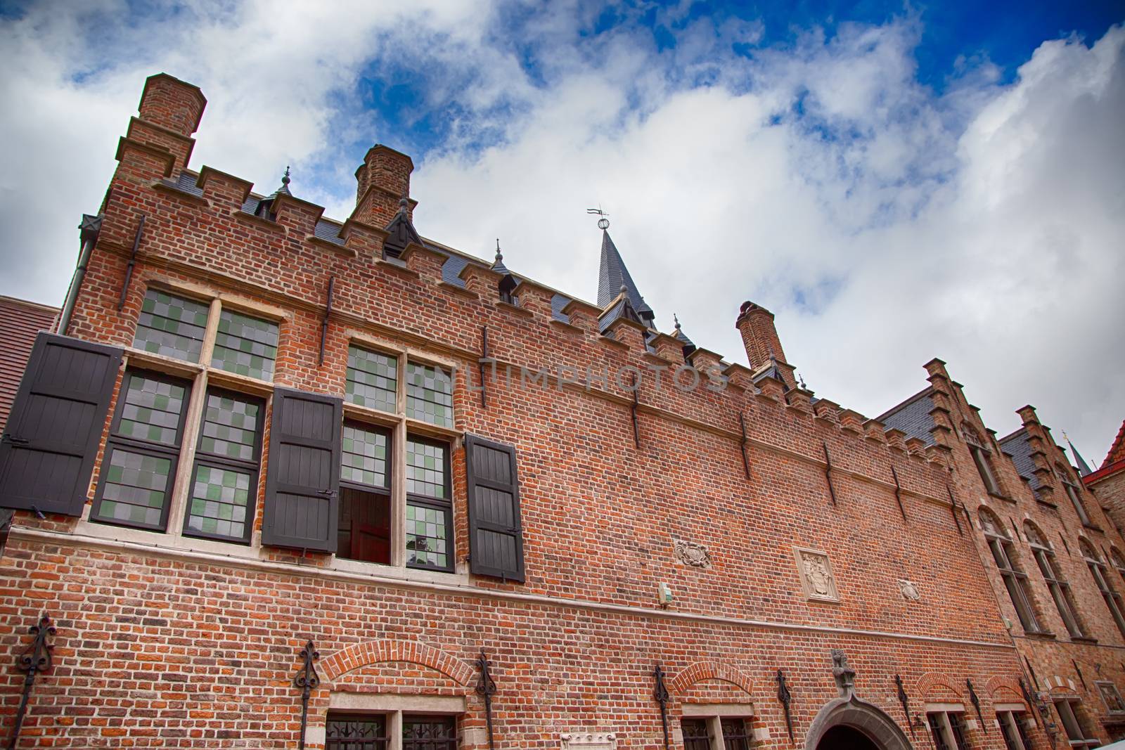 House typical of bruges, detail of medieval houses, tourism in Belgium, Europe